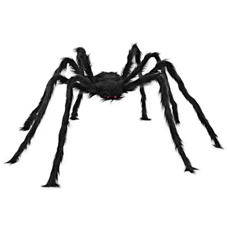 Araignée Géante Noire aux Yeux Rouges et Toile Blanche