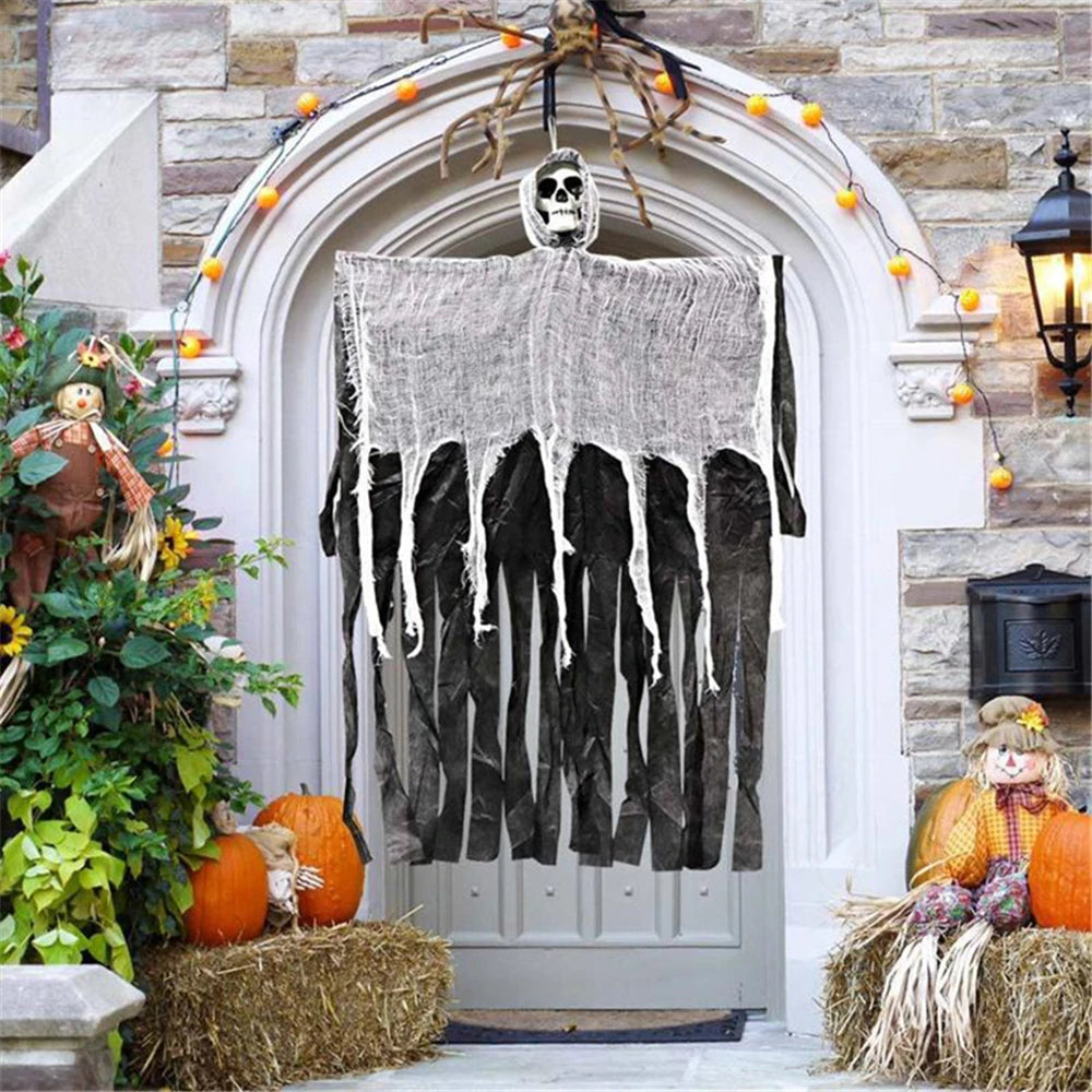 Décoration d'Halloween Faucheuse avec Crâne à Larmes Noires