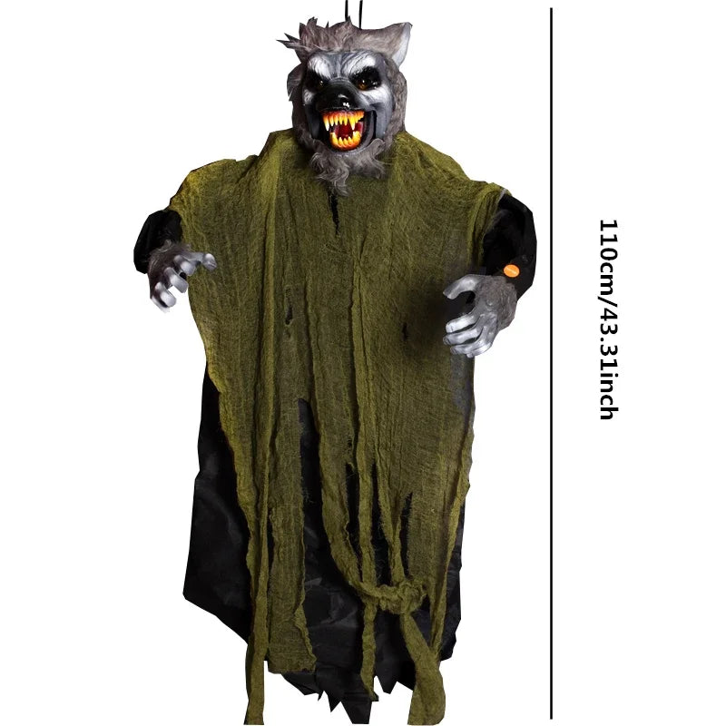 Loup-Garou Suspendu d'Halloween à Yeux Rouges Lumineux