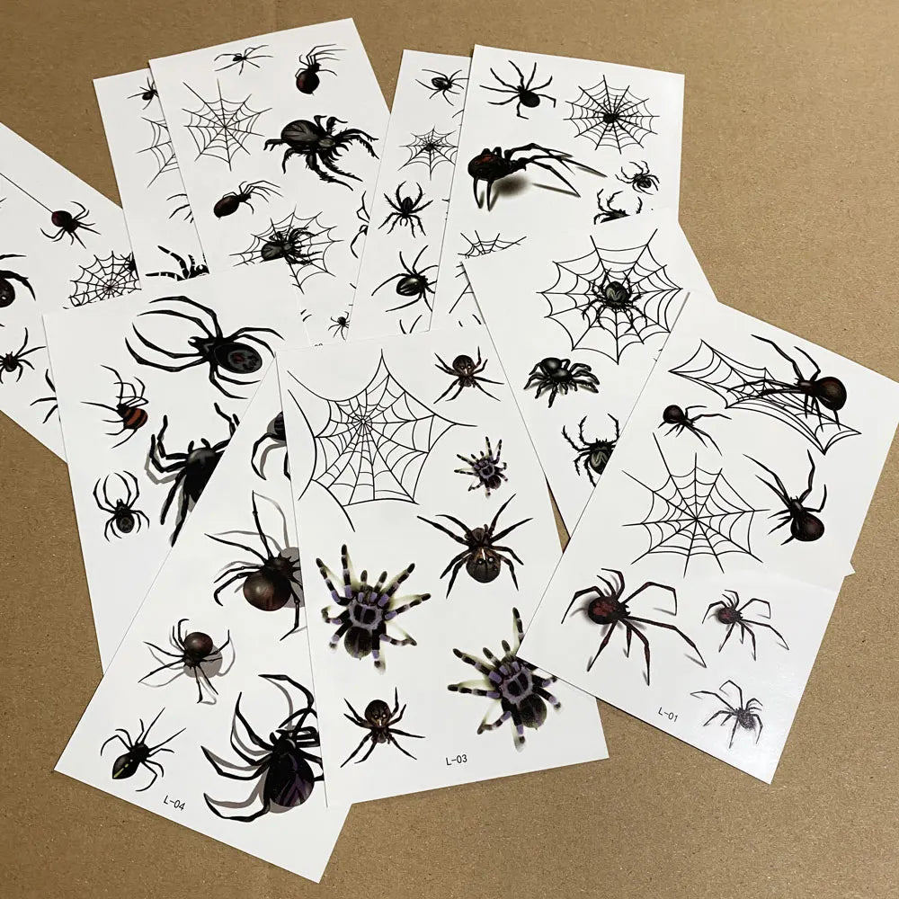 Tatouages Éphémères Araignées Noires et Toiles Effrayantes