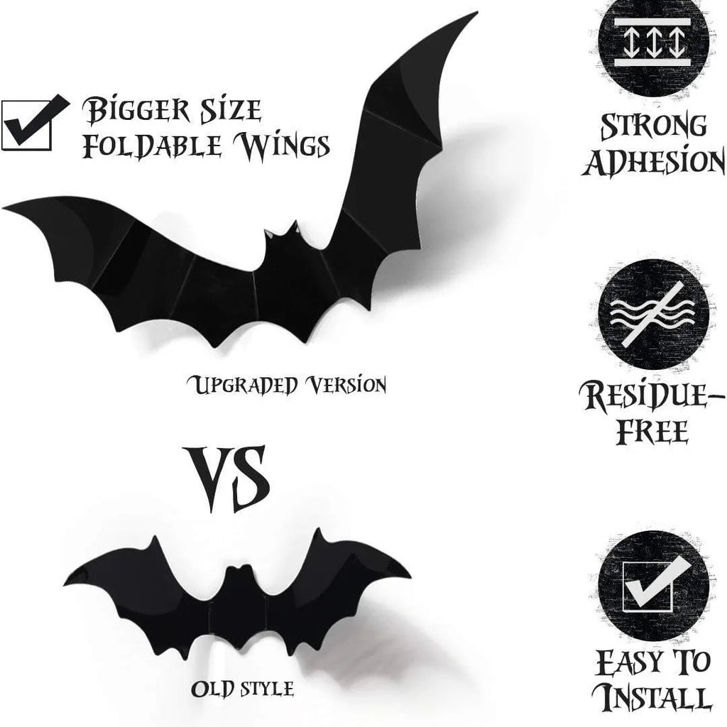 Décorations 3D Chauves-Souris Noires pour Halloween