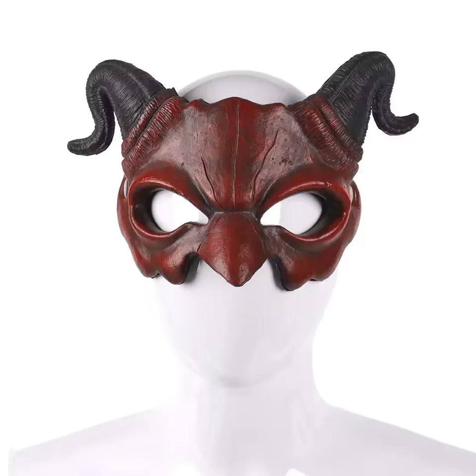 Masque de Démone Rouge Vieilli à Cornes Noires