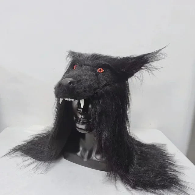 Masque de Loup-Garou Noir à Yeux Rouges et Crocs