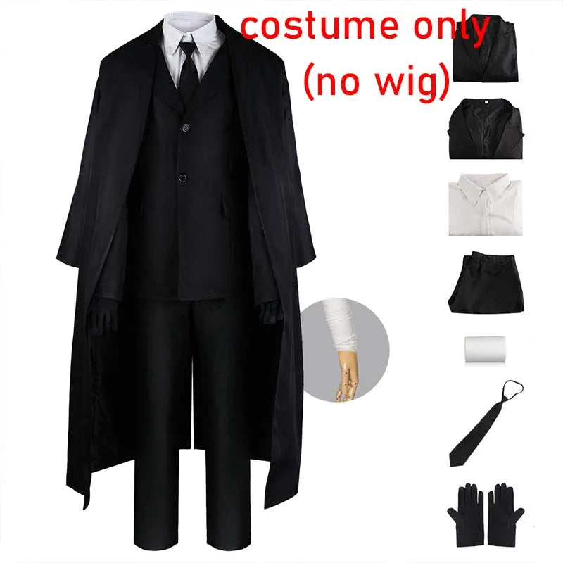 Costume Homme Noir avec Trench-Coat et Gants