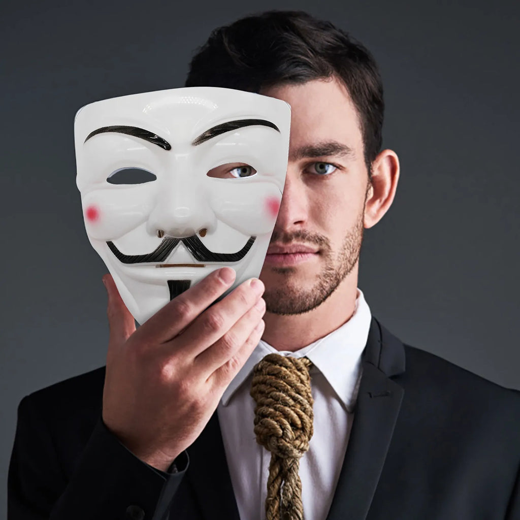 Masque Guy Fawkes Blanc à Moustache et Joues Rouges