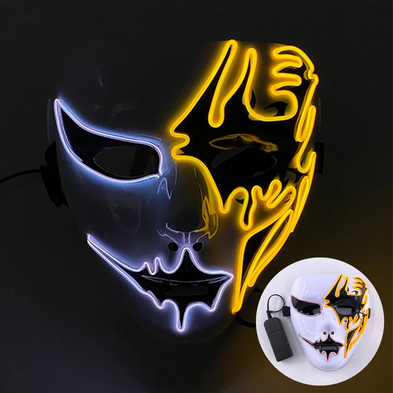 Masque Lumineux Horreur Purge Vert et Jaune Fluo