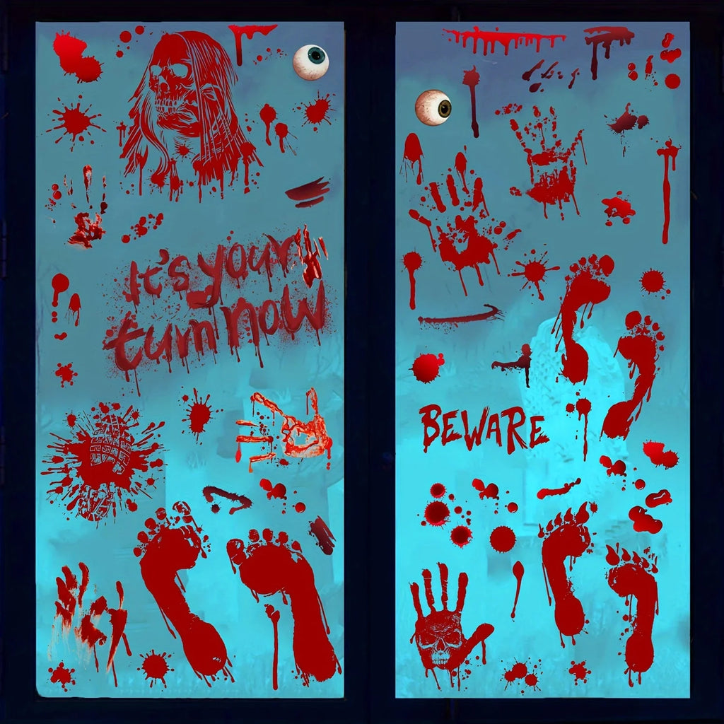 Décoration d'Halloween Sanglante avec Zombie et Empreintes
