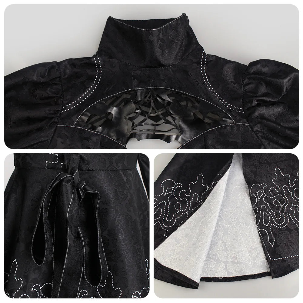 Costume de Cosplay Nier 2B Robe Noire avec Perruque Blanche