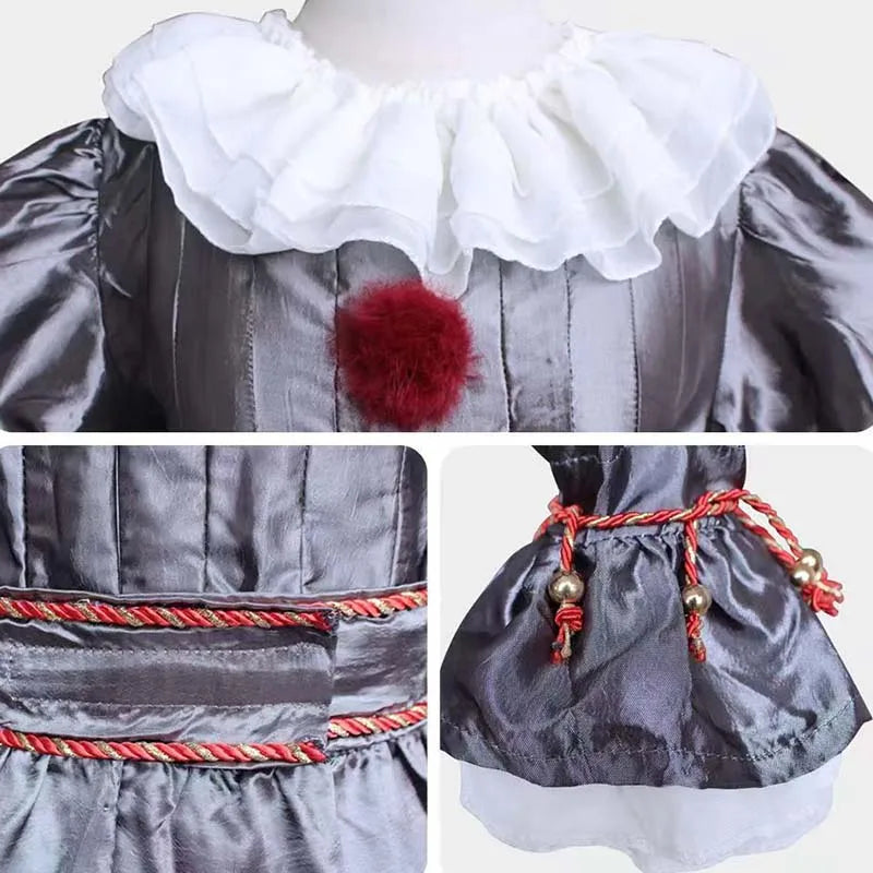 Déguisement de Clown Pennywise Gris Argenté à Pompons Rouges