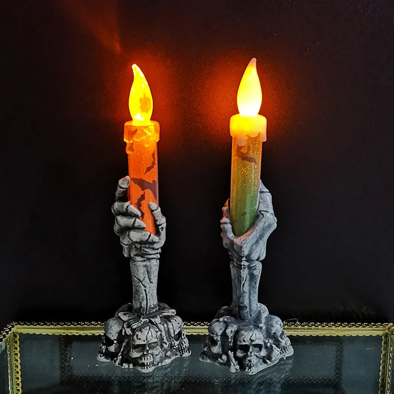 Bougie LED Halloween Main de Squelette et Crânes