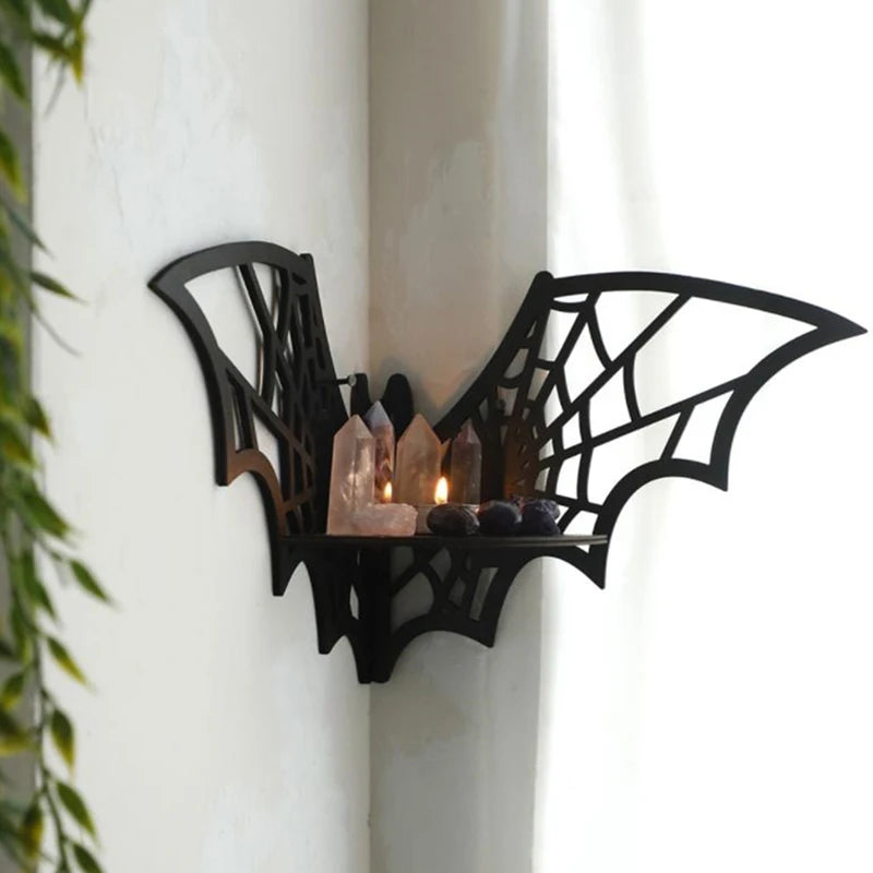 Étagère d'Angle Noire Chauve-souris à Toile d'Araignée