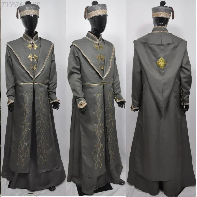 Costume de Dumbledore Gris-Vert à Broderies Dorées