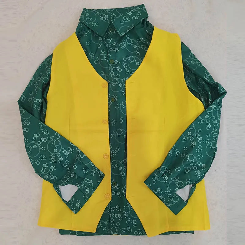 Déguisement de Joker Rouge, Jaune et Turquoise 4 Pièces