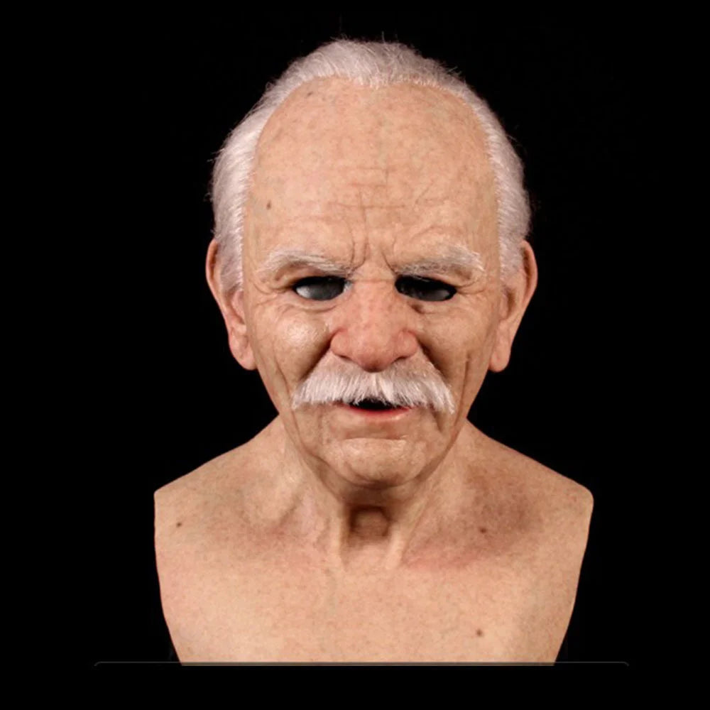 Masque en Silicone Homme Âgé Réaliste Moustache Grise