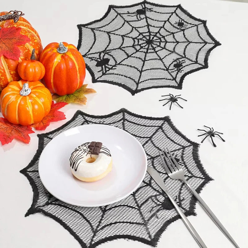Set de Table d'Halloween en Toile d'Araignée Noire