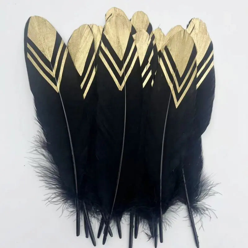 Plumes Décoratives Noires à Motif Crânes Blancs