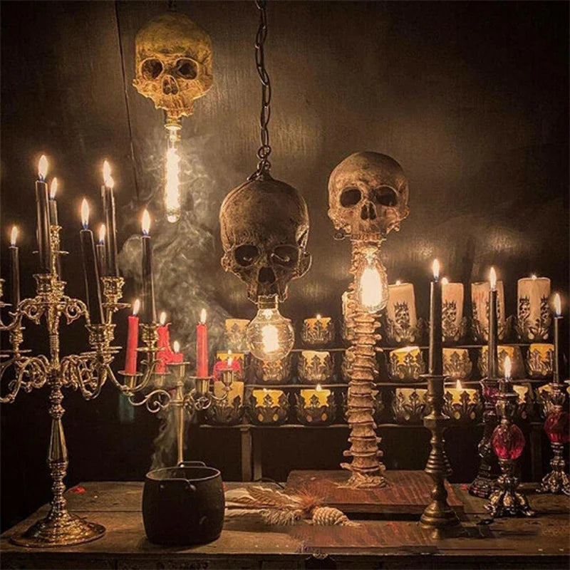 Lampe de Table Crâne et Colonne Vertébrale Vieillie