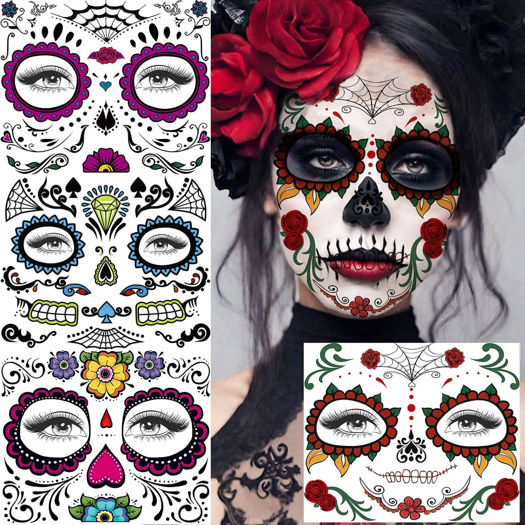 Tatouage Temporaire de Visage Calavera Fleuri