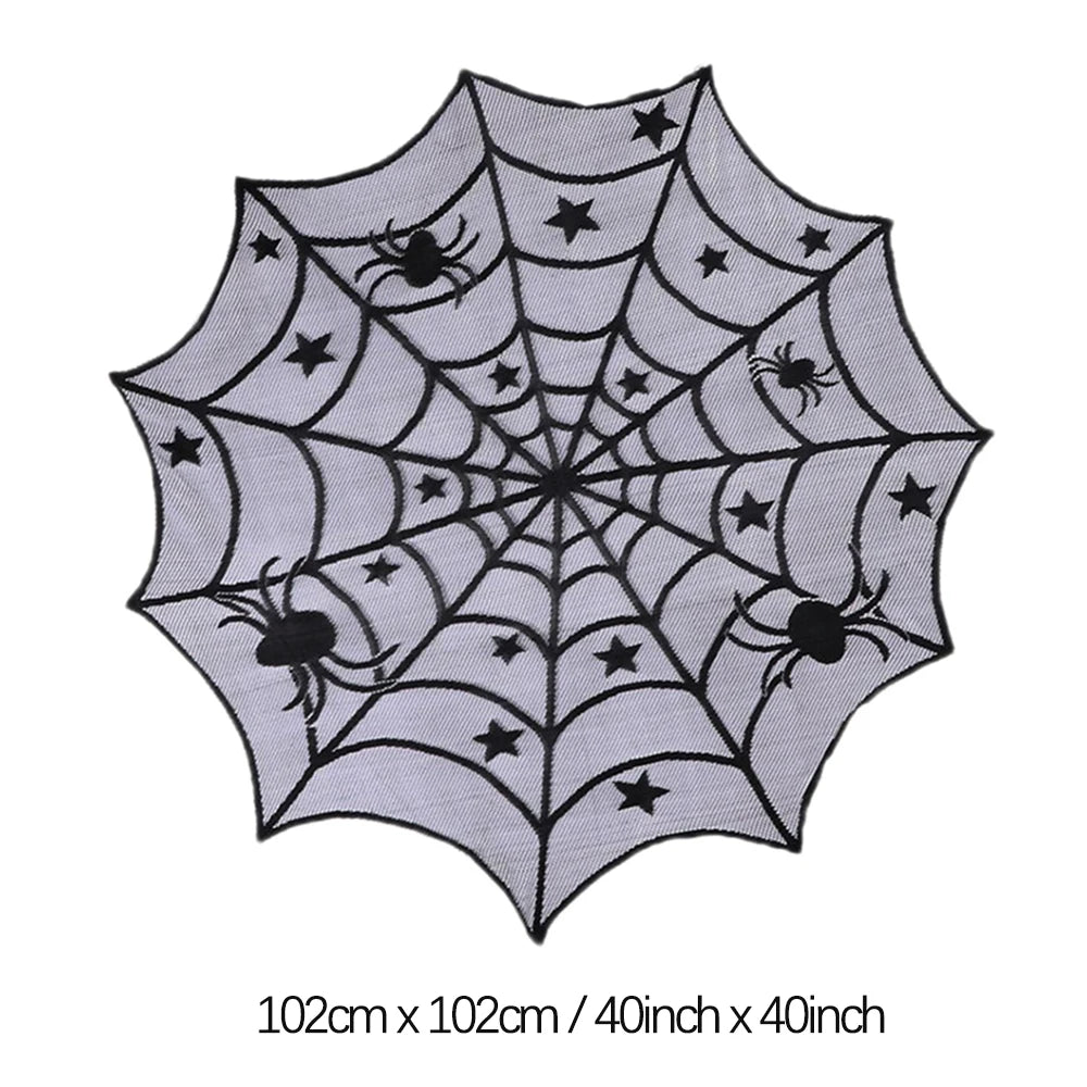 Chemin de Table d'Halloween Toile d'Araignée Noire