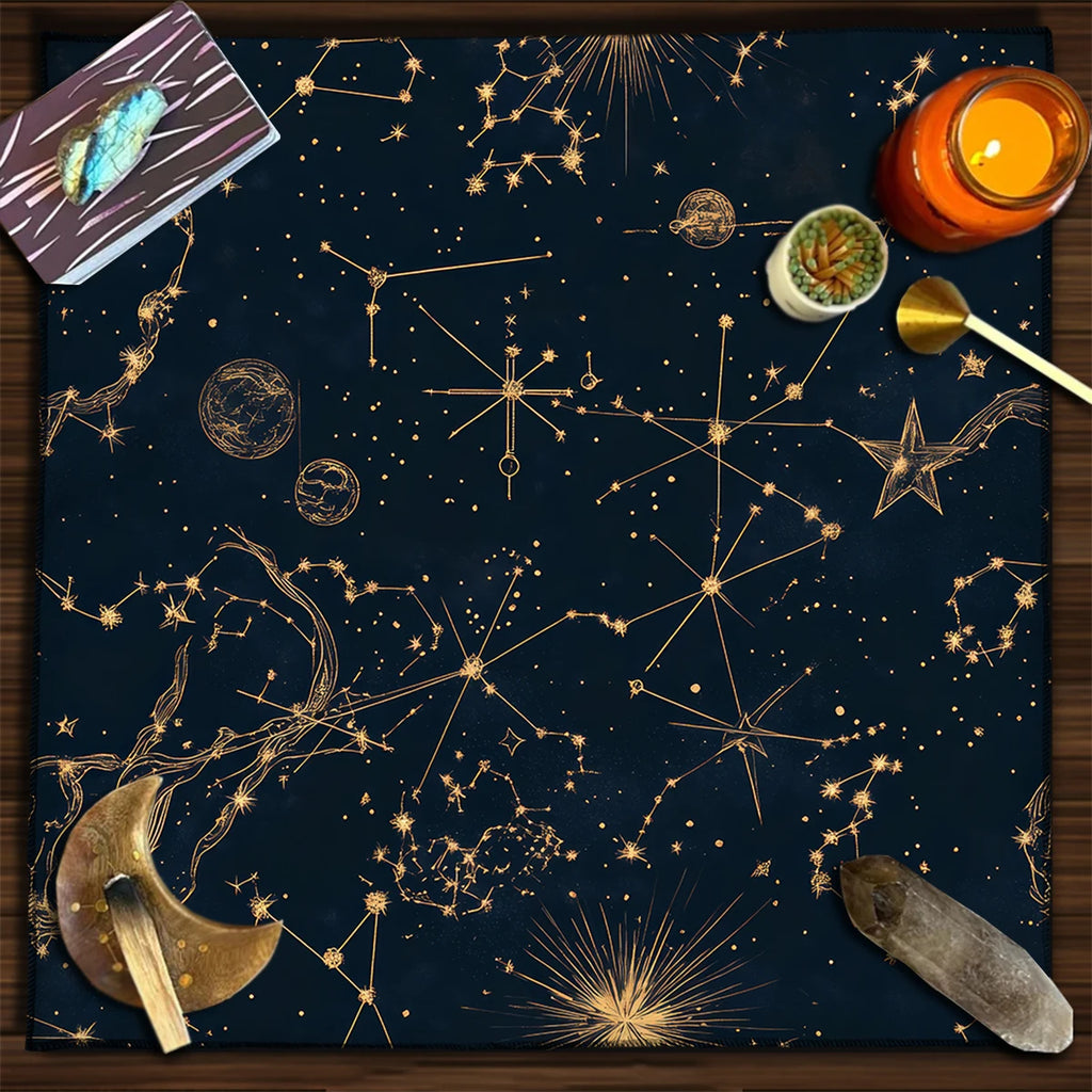 Tapis de Divination Astrologique Noir et Doré