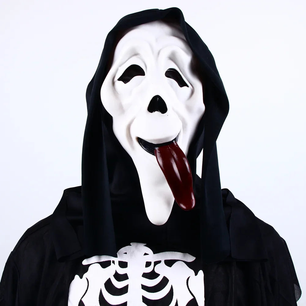 Masque d'Horreur Ghostface Blanc à Capuche Noire