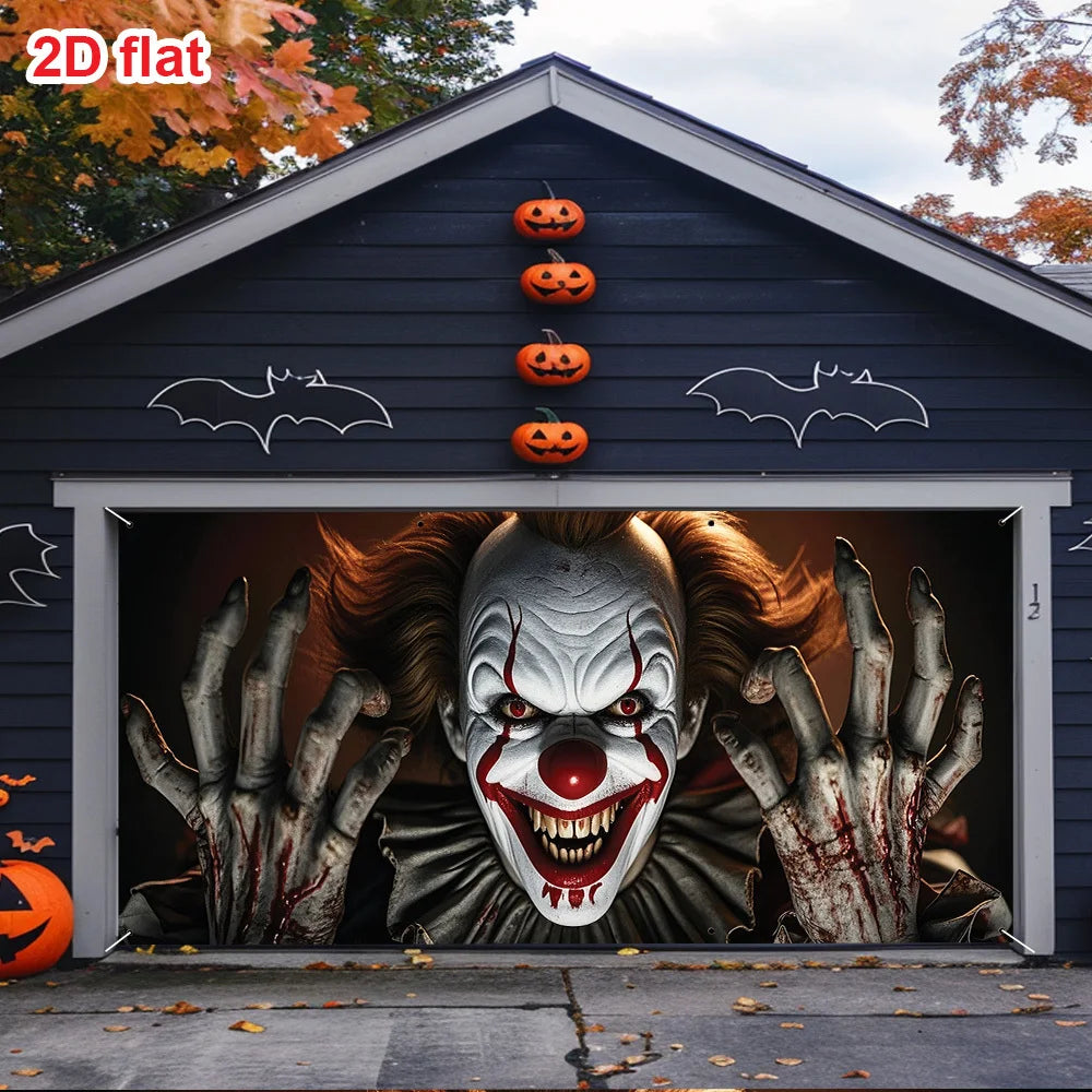 Bannière de Garage Clown Horreur aux Mains Ensanglantées