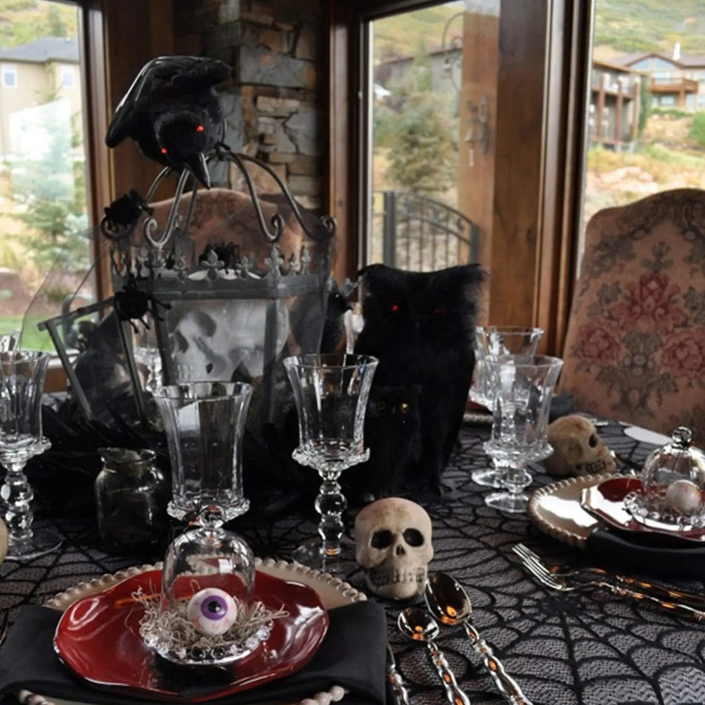 Nappe Halloween en Dentelle Noire Toile d'Araignée