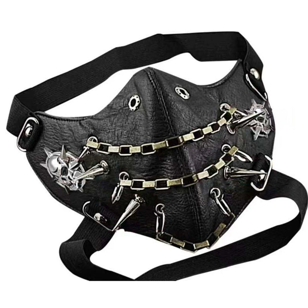 Masque Goth en Faux Cuir Noir à Pics et Crânes