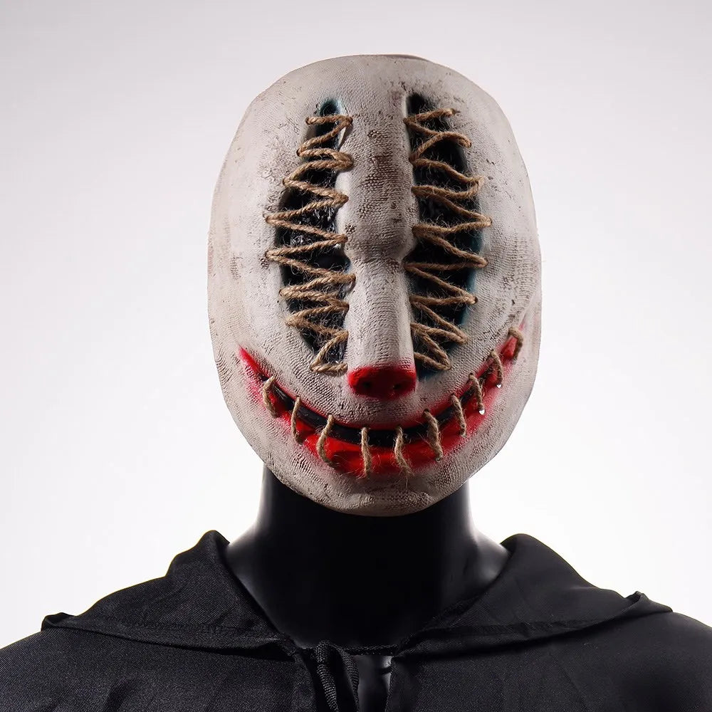 Masque d'Horreur Clown Cousu en Corde Effet Vieilli