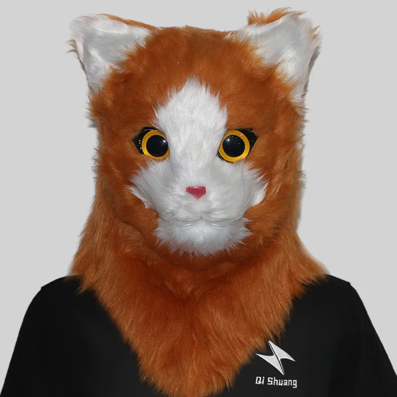 Masque de Chat en Fausse Fourrure Orange et Blanc