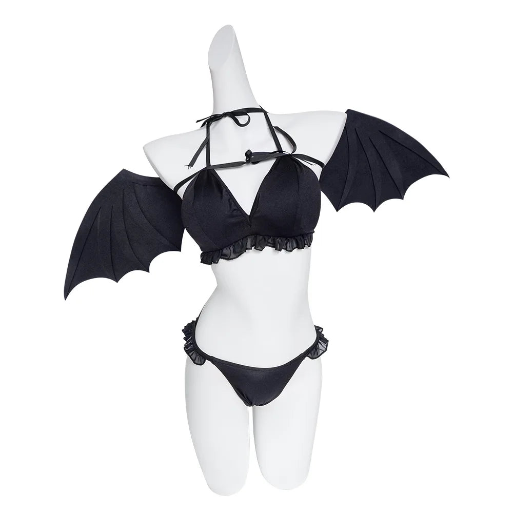 Ensemble Lingerie Diablesse à Ailes Noires et Col
