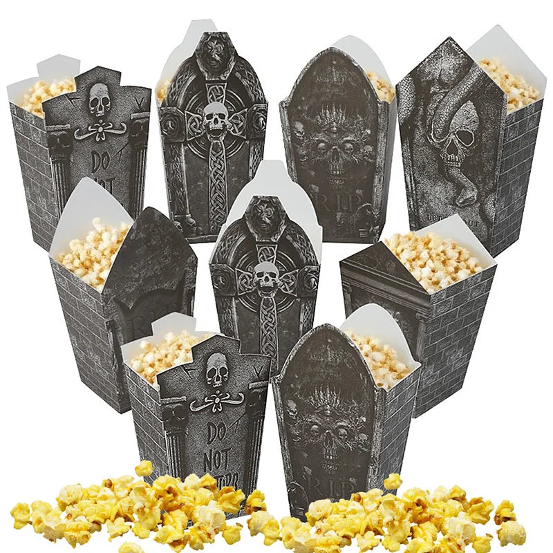 Boîtes à Popcorn d'Halloween Formes Tombes et Crânes