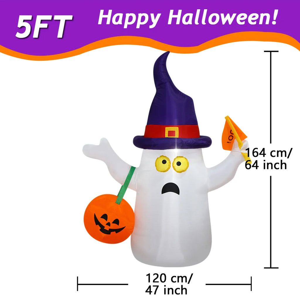 Fantôme Gonflable d'Halloween avec Chapeau de Sorcier