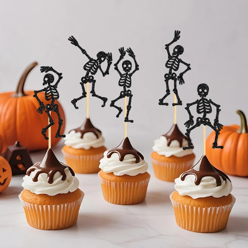 Pics à Cupcakes Halloween Squelettes Dansants Pailletés