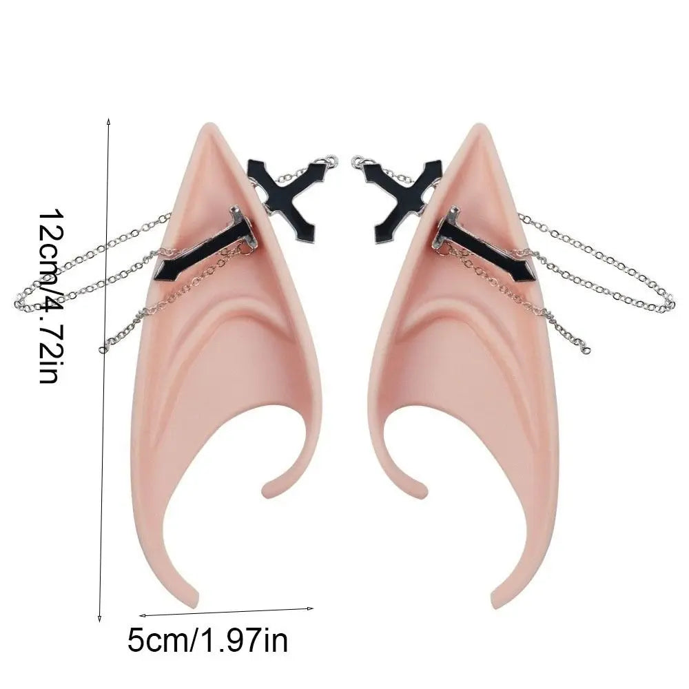 Oreilles d'Elfe en Silicone Rose Chair à Croix et Chaînes