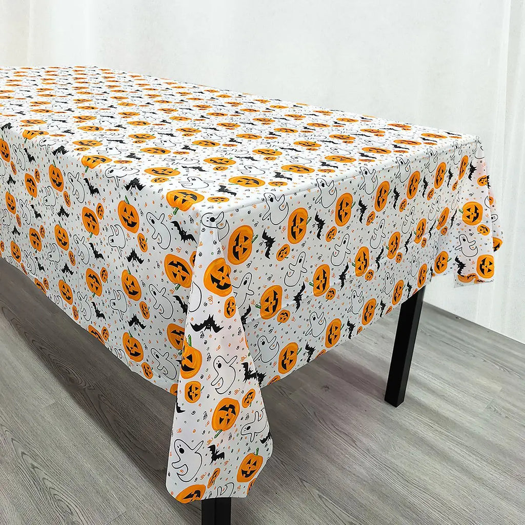 Nappe d'Halloween en Plastique Blanc Citrouilles Fantômes