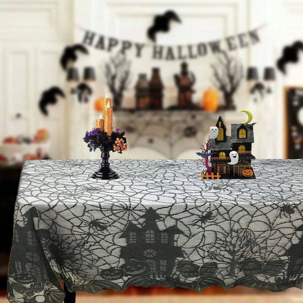 Nappe Halloween en Dentelle Noire Toile d'Araignée