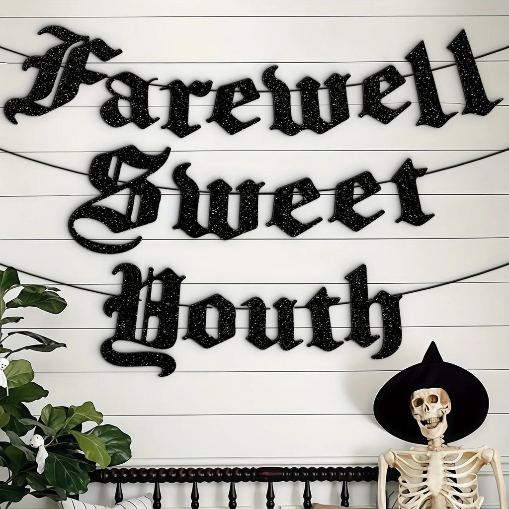 Bannière de Fête Gothic Noire Pailletée "Farewell Sweet Youth"