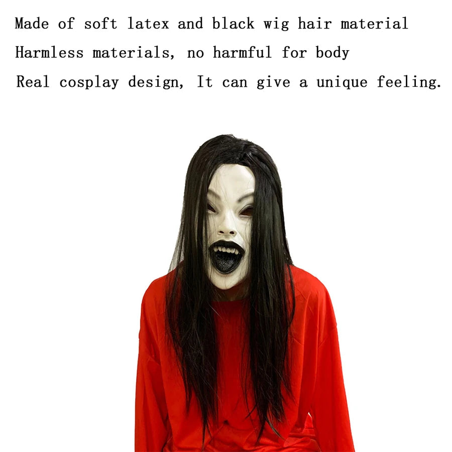 Masque d'Horreur Fantôme aux Cheveux Noirs Longs