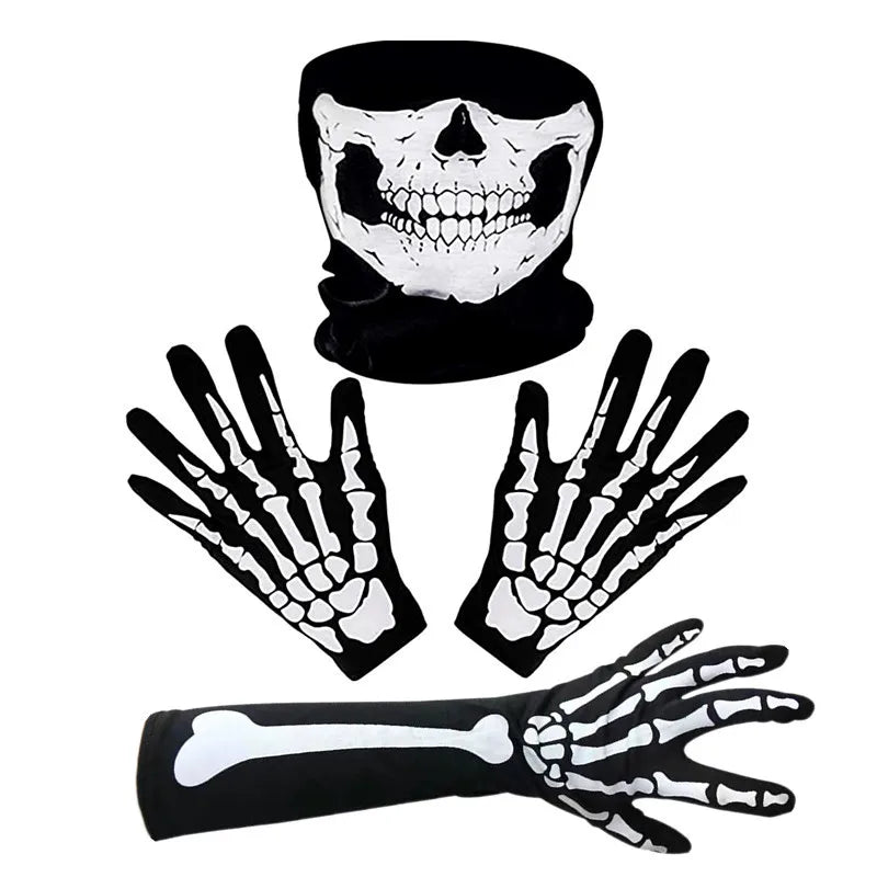 Kit Squelette Noir et Blanc Masque Gants et Manchon