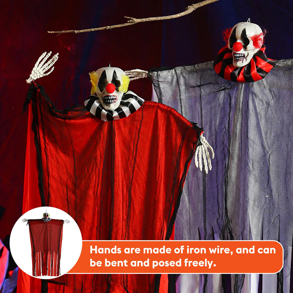 Suspension Clown Crâne Horreur à Mains Articulées Rouge