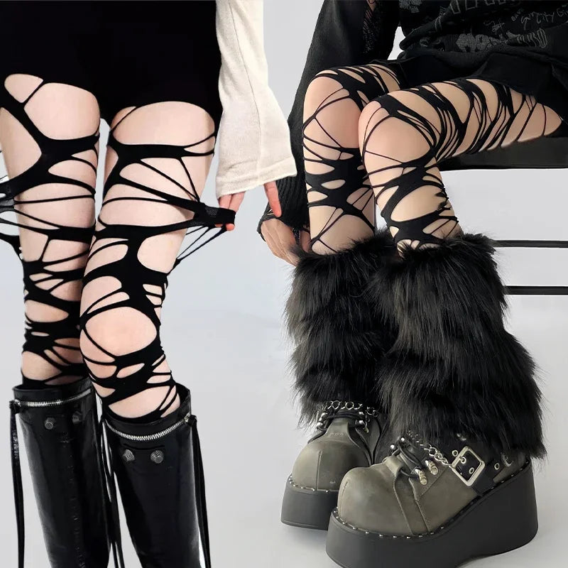 Collant Femme Noir à Trous Gothique