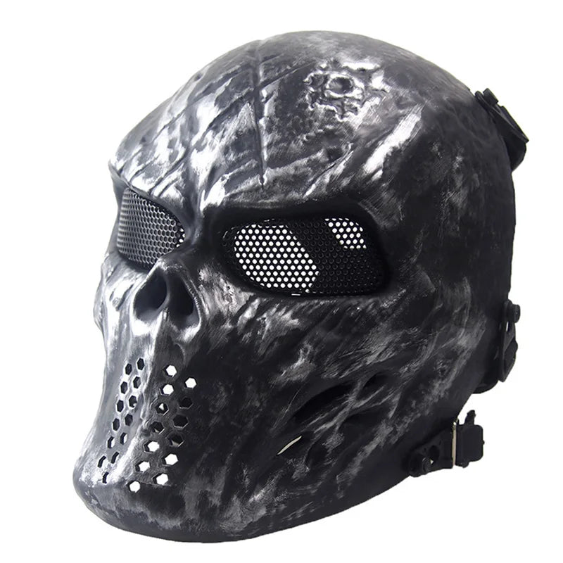 Masque de Crâne Blanc Patiné à Motifs Noirs