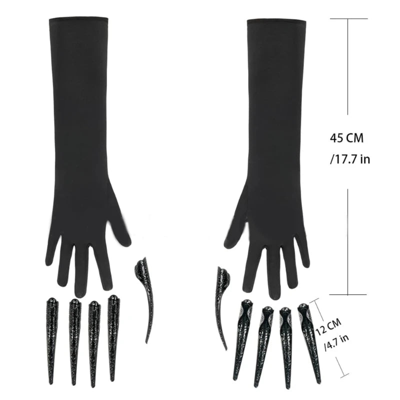 Gants Longs Noirs à Griffes de Démons Scintillantes