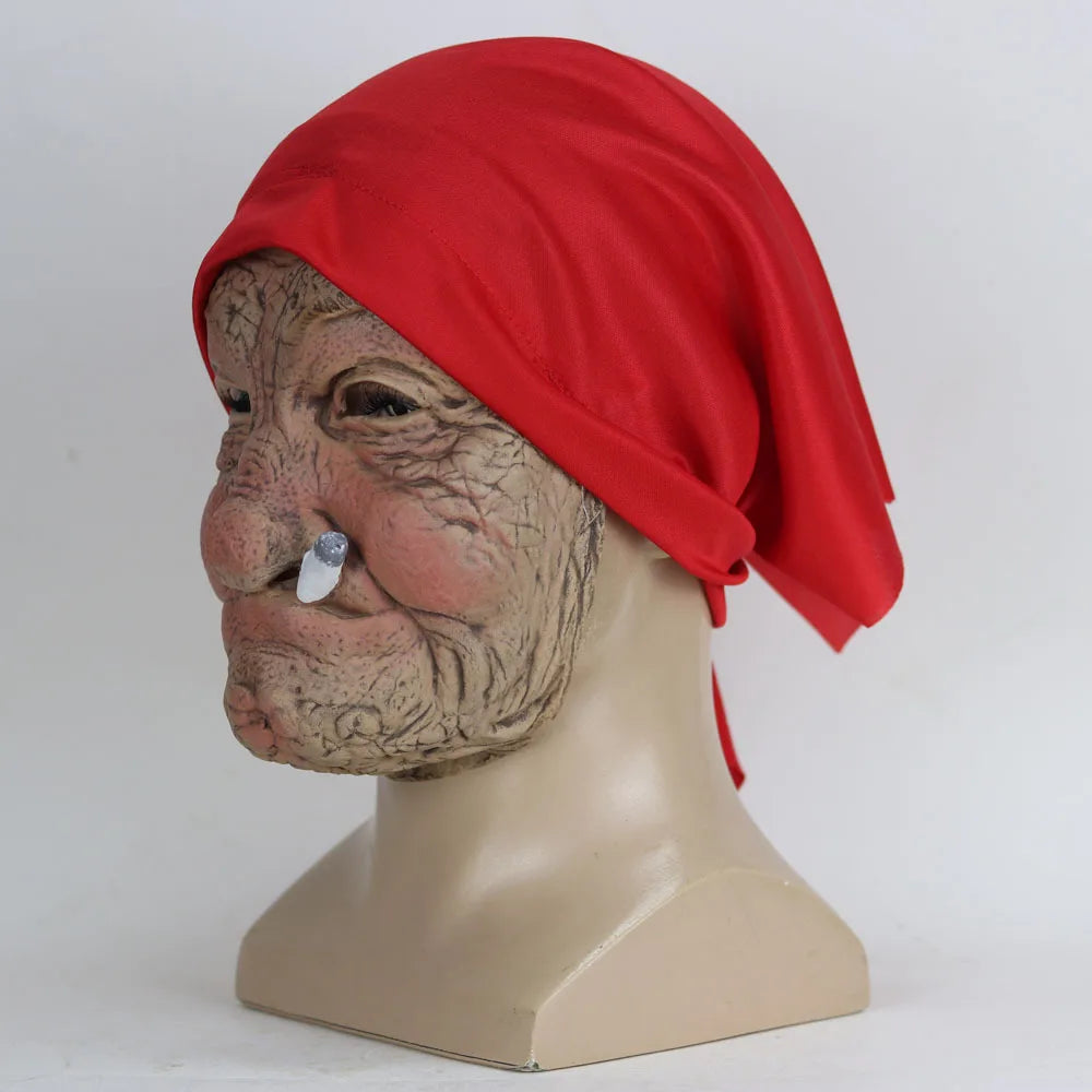 Masque d'Horreur Vieille Femme à Turban Rouge