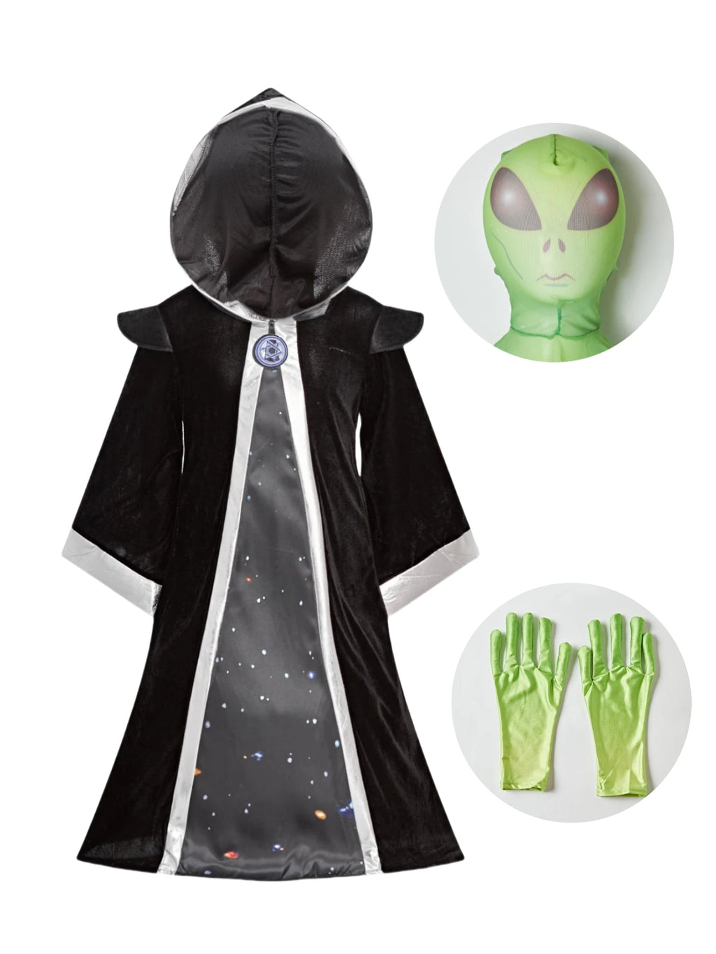 Déguisement d'Alien Noir à Capuche Cosmique