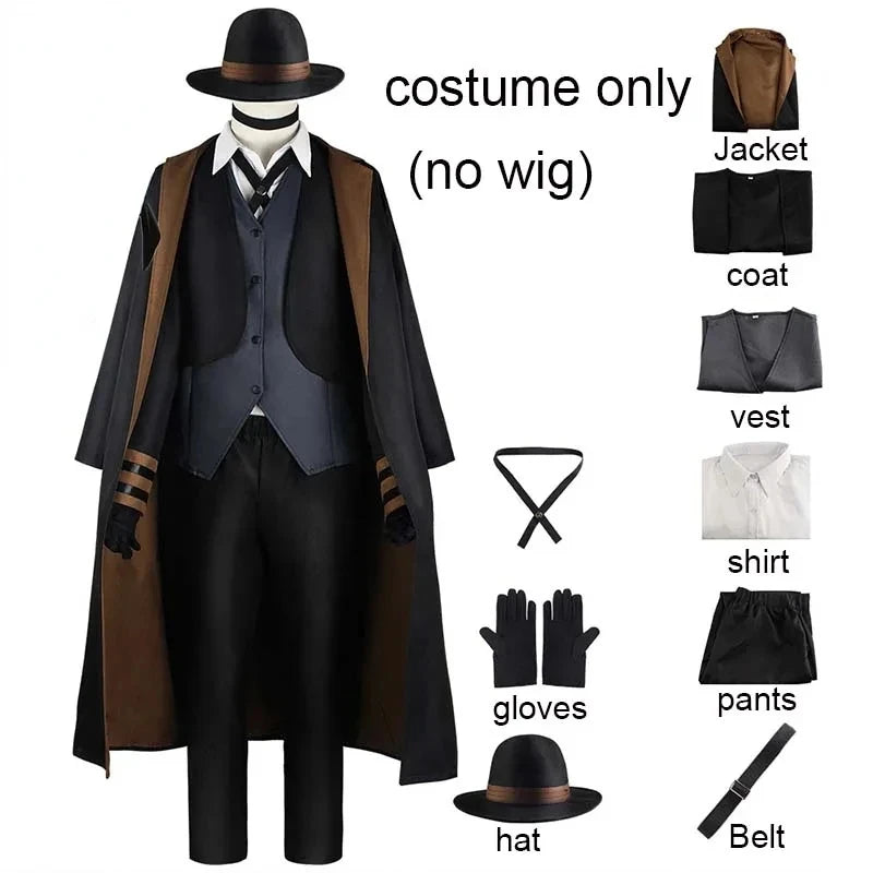 Costume Cosplay Noir à Cape et Gilet Gris Élégant