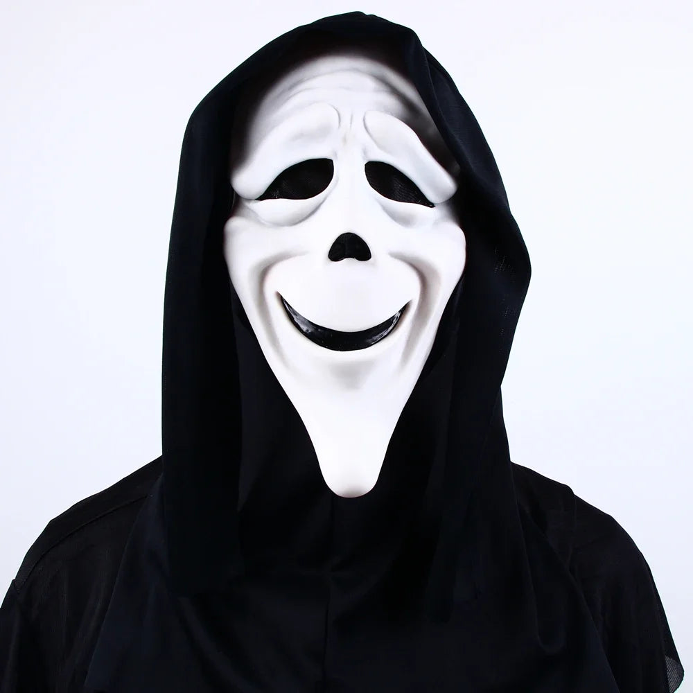 Masque d'Horreur Ghostface Blanc à Capuche Noire