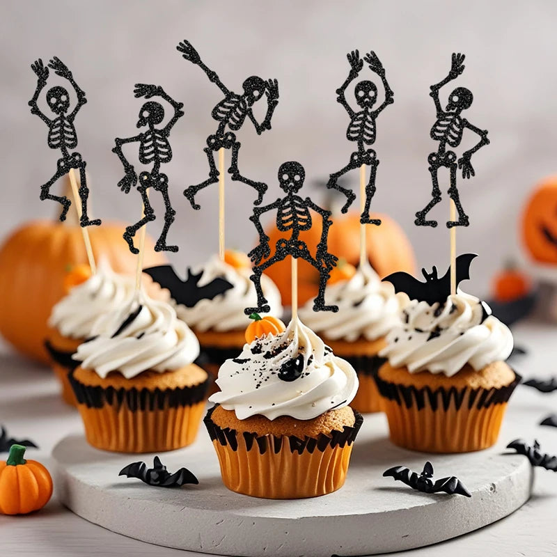 Pics à Cupcakes Halloween Squelettes Dansants Pailletés