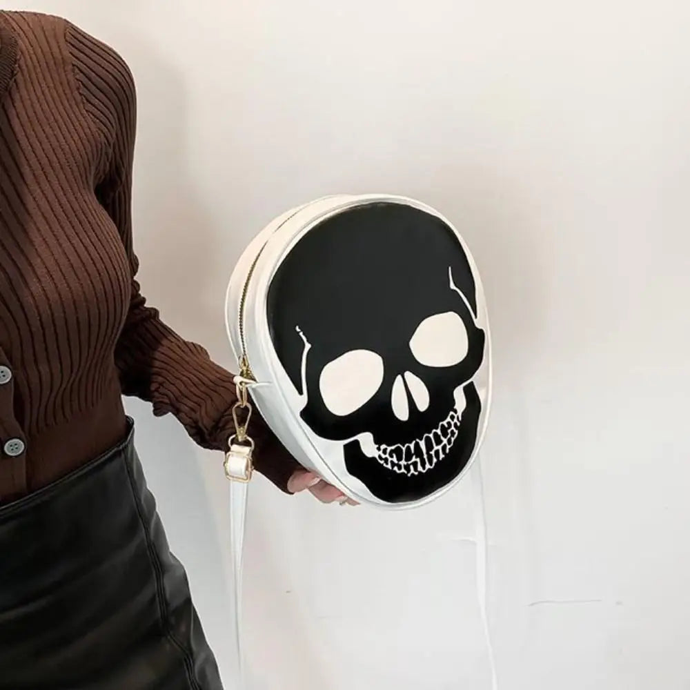 Sac à Bandoulière Rond Tête de Mort Noir et Blanc